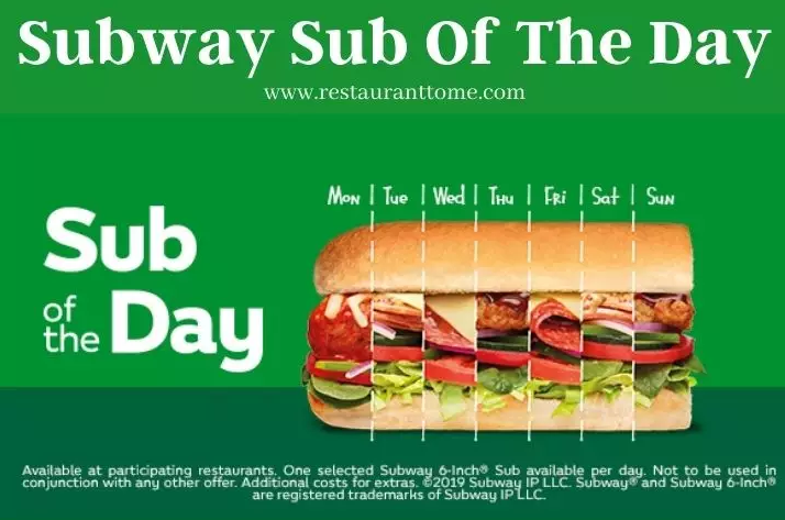 Subway sub of the day Schedule